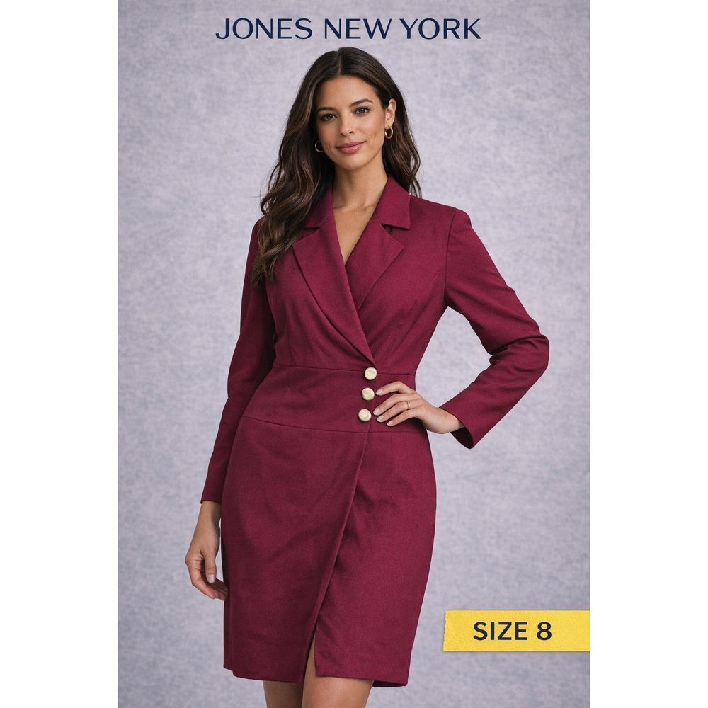 Jones New York Vintage Magenta Blazer Dress Wrap Gold Buttons Size 8 Made in USA